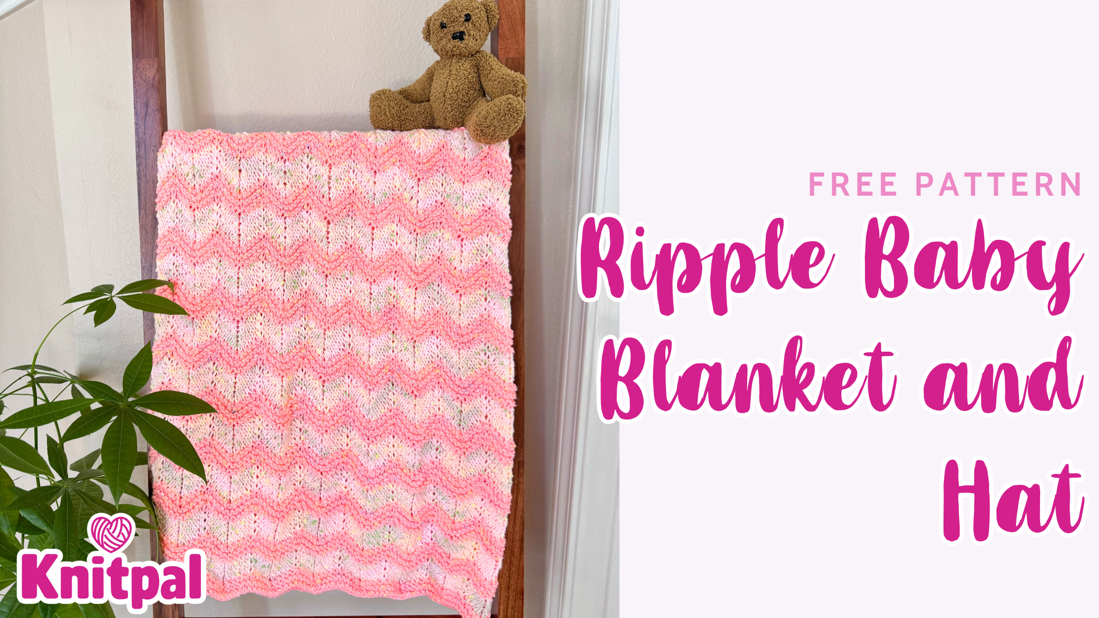 Peach Parfait Ripple Baby Blanket and Hat knitting pattern made with KnitPal Tweed Twinkles yarn.