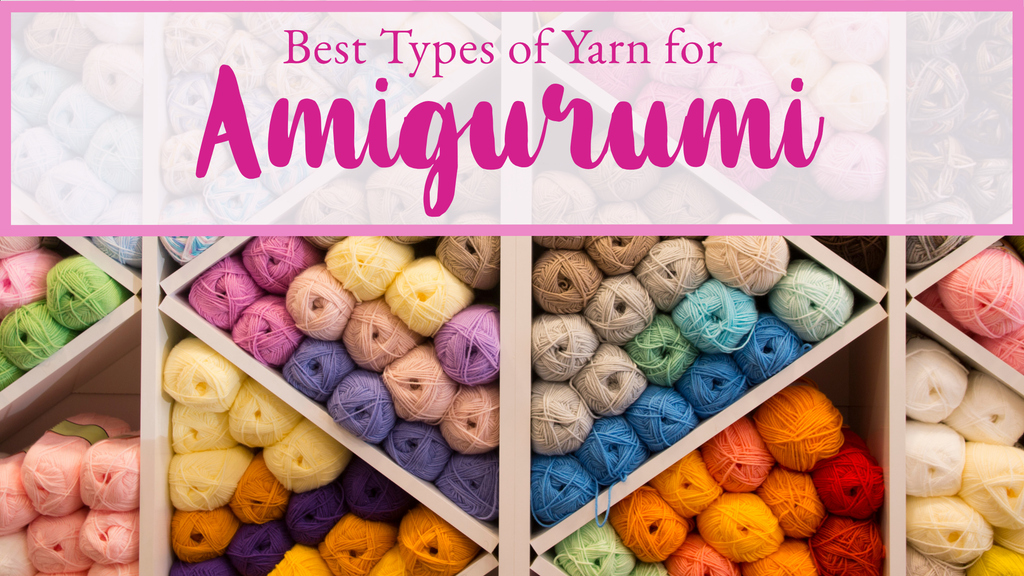 Background of triangular shelves of yarn with text on top reading Best Types of Yarn for Amigurumi