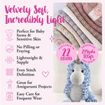 Yarn with crochet unicorn and product details on a white background