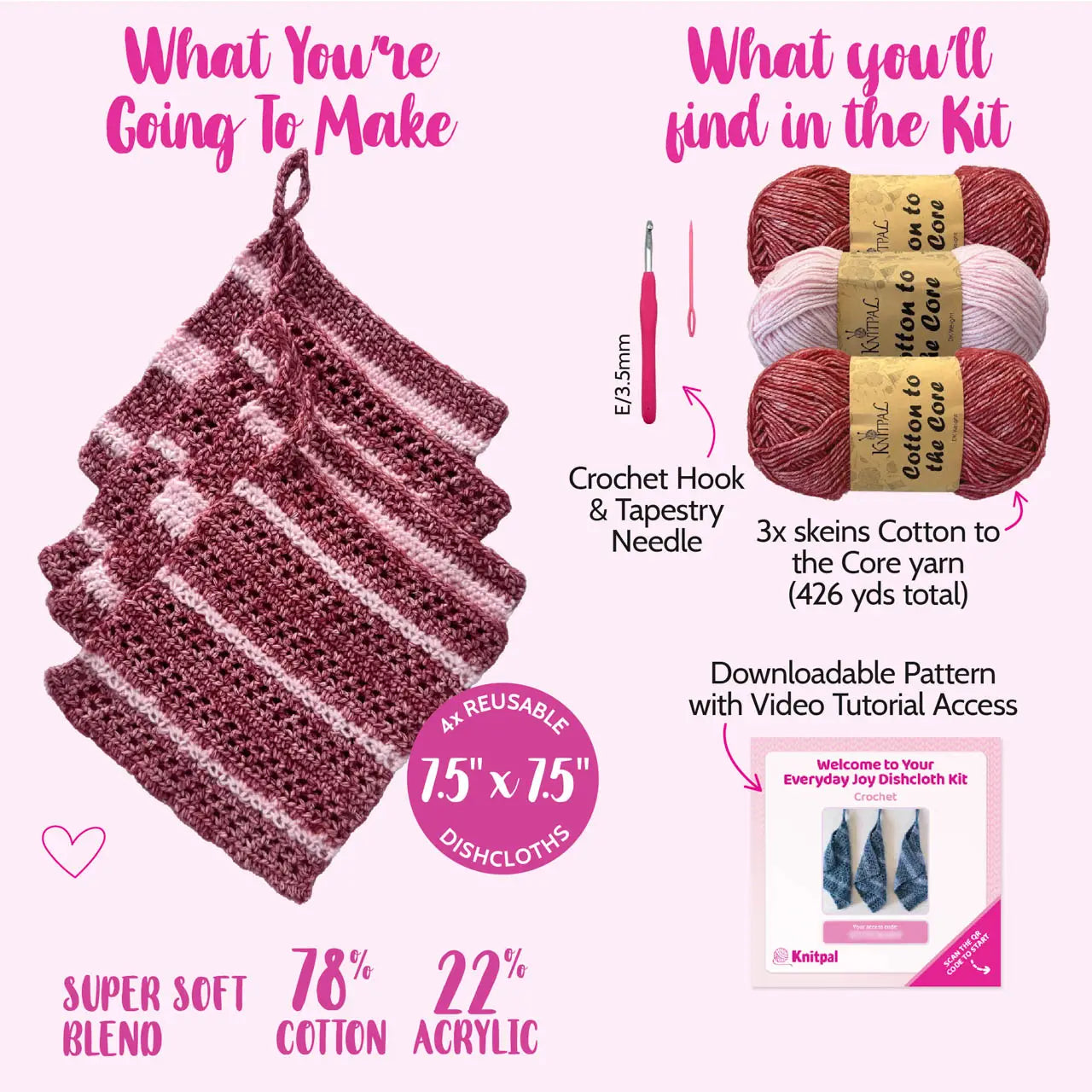 Everyday Joy Dishcloth - Crochet - Red
