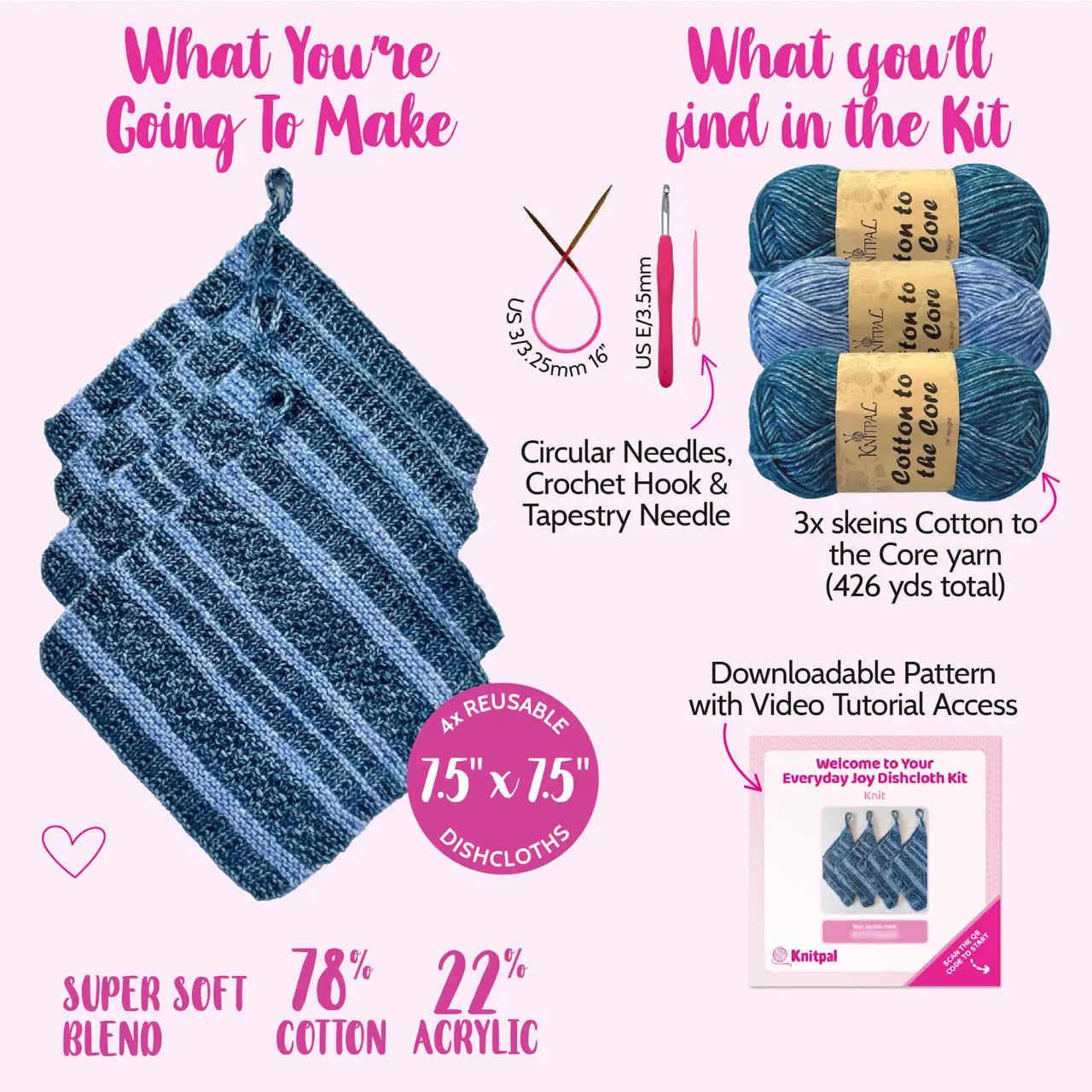 Everyday Joy Dishcloth - Knitting - Blue