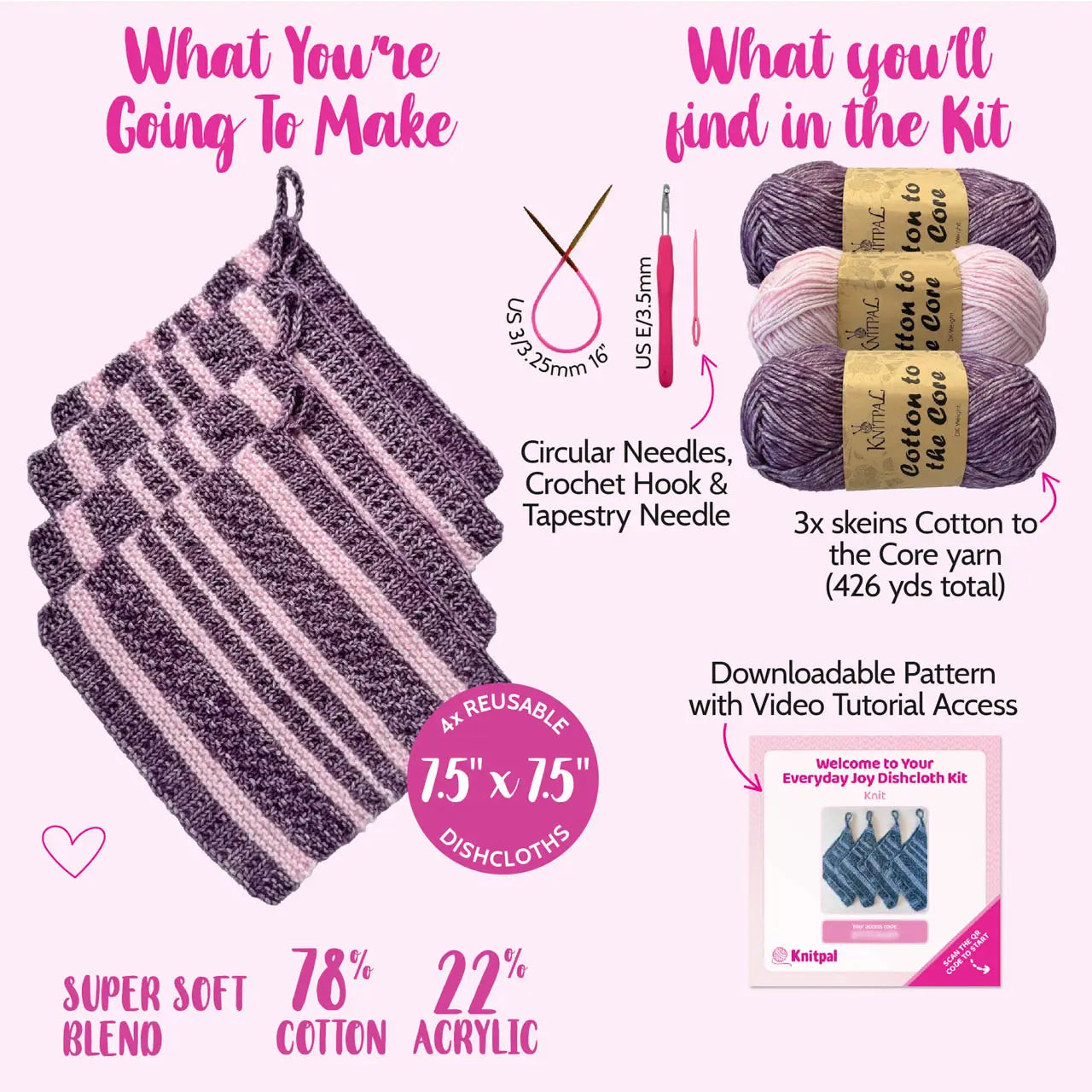 Everyday Joy Dishcloth - Knitting - Purple