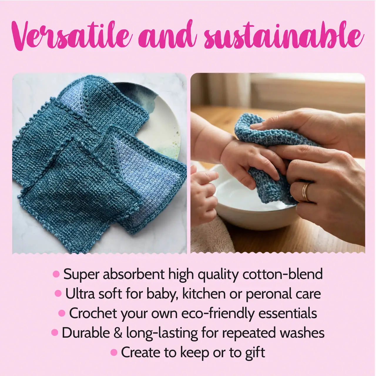 Everyday Joy Dishcloth - Tunisian Crochet - Blue