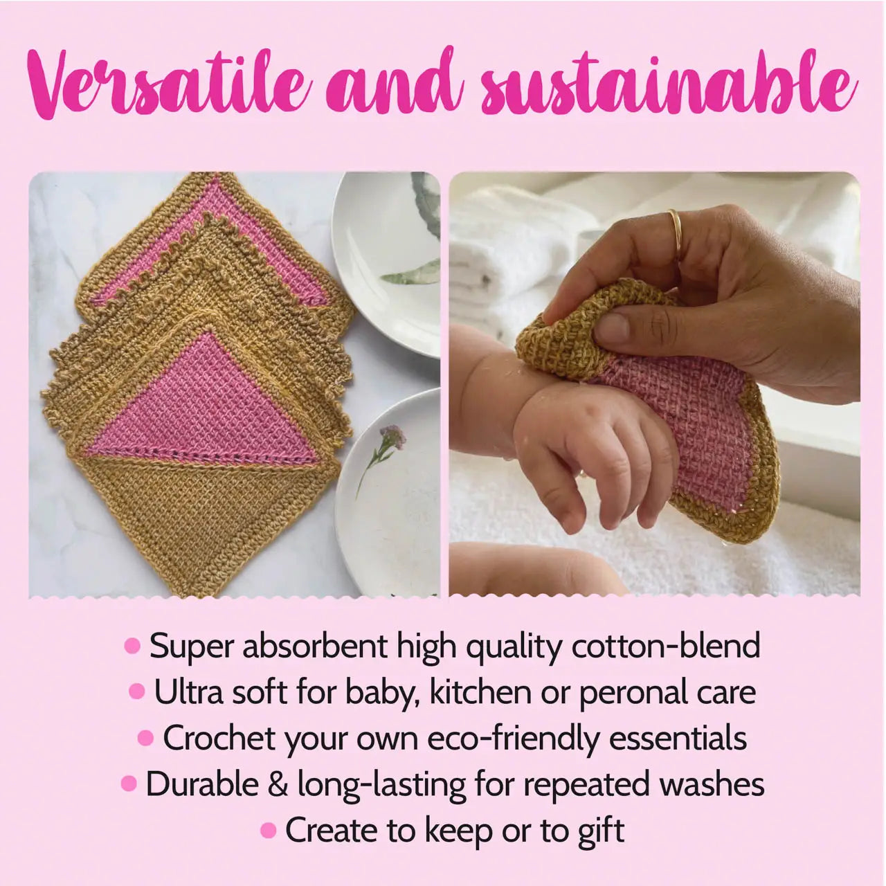 Everyday Joy Dishcloth - Tunisian Crochet - Brown