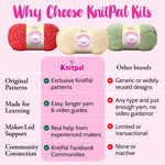 KnitPal yarn kits with comparison to other brands on a pink background