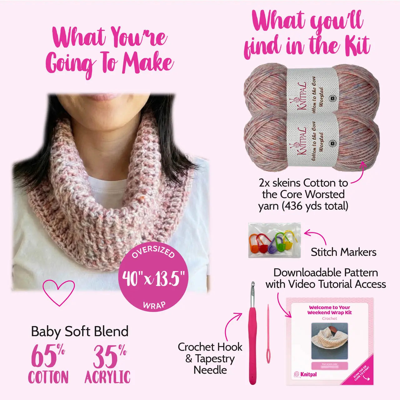 Weekend Wrap - Crochet - Pink