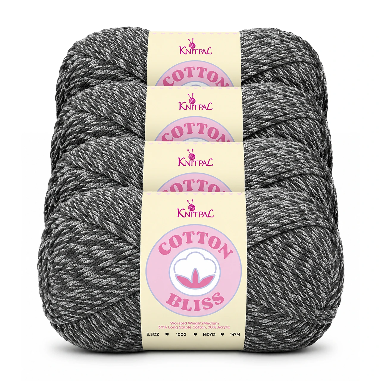 Cotton Bliss yarn, 4-skein pack in Charcoal Moss