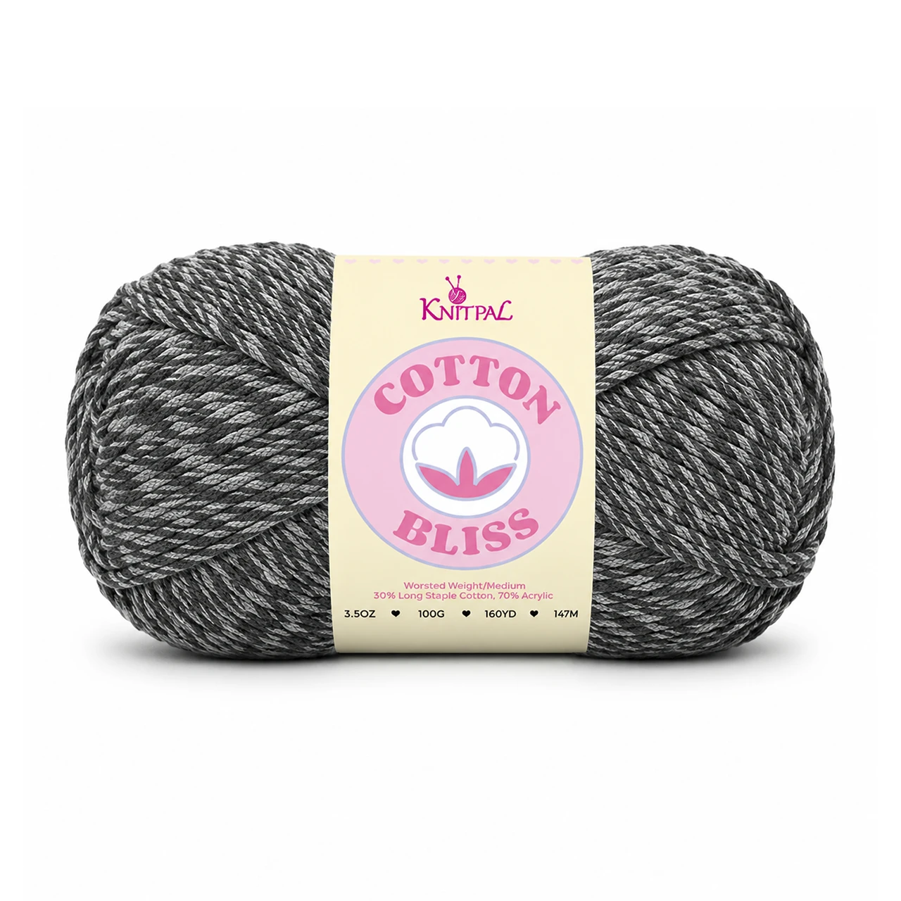 Single skein of Cotton Bliss Yarn in Charcoal Moss