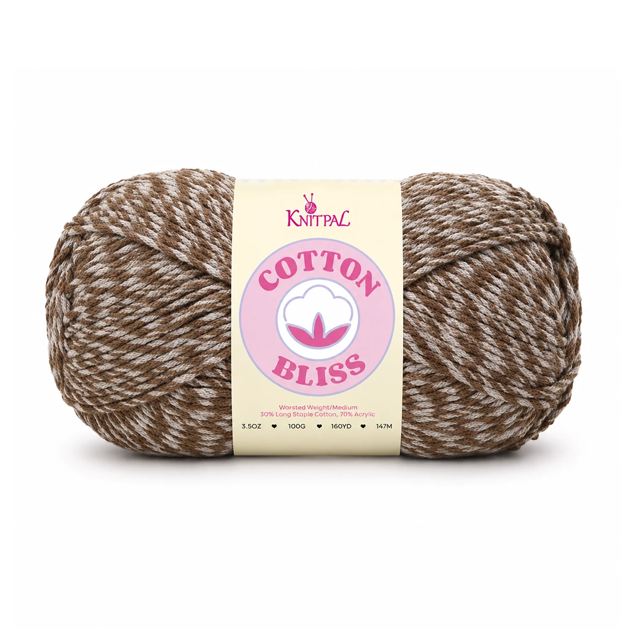 Single skein of Cotton Bliss Yarn in Dark Truffle