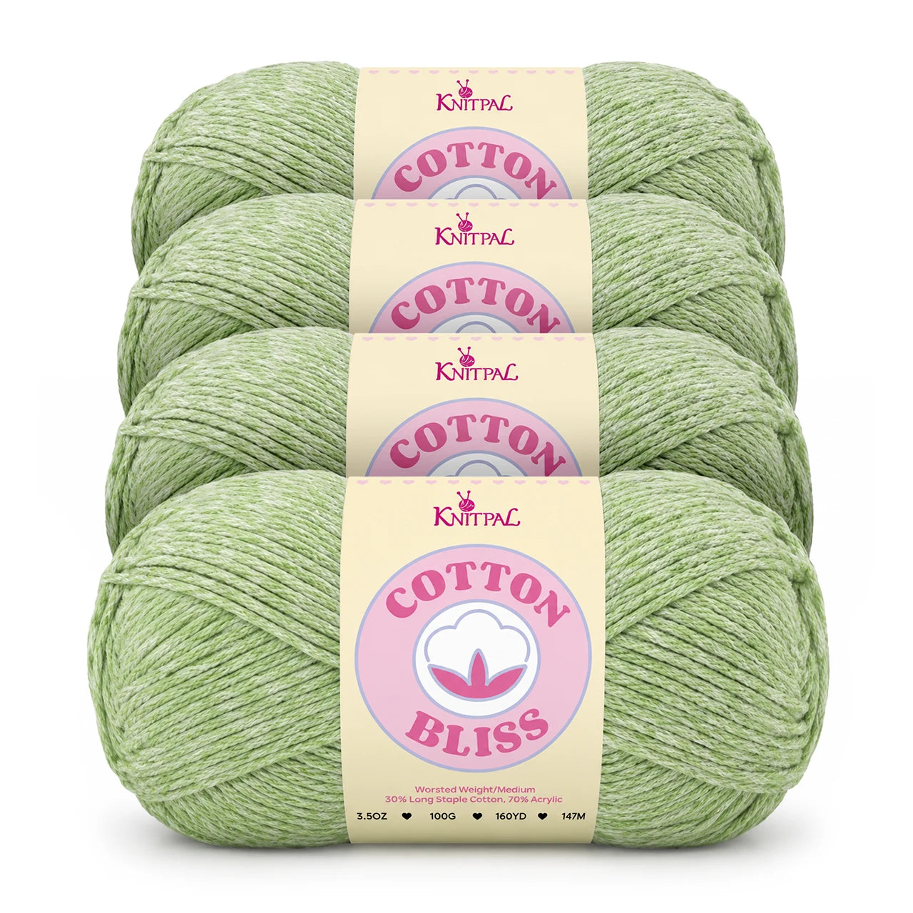 Cotton Bliss yarn, 4-skein pack in Eucalyptus Green