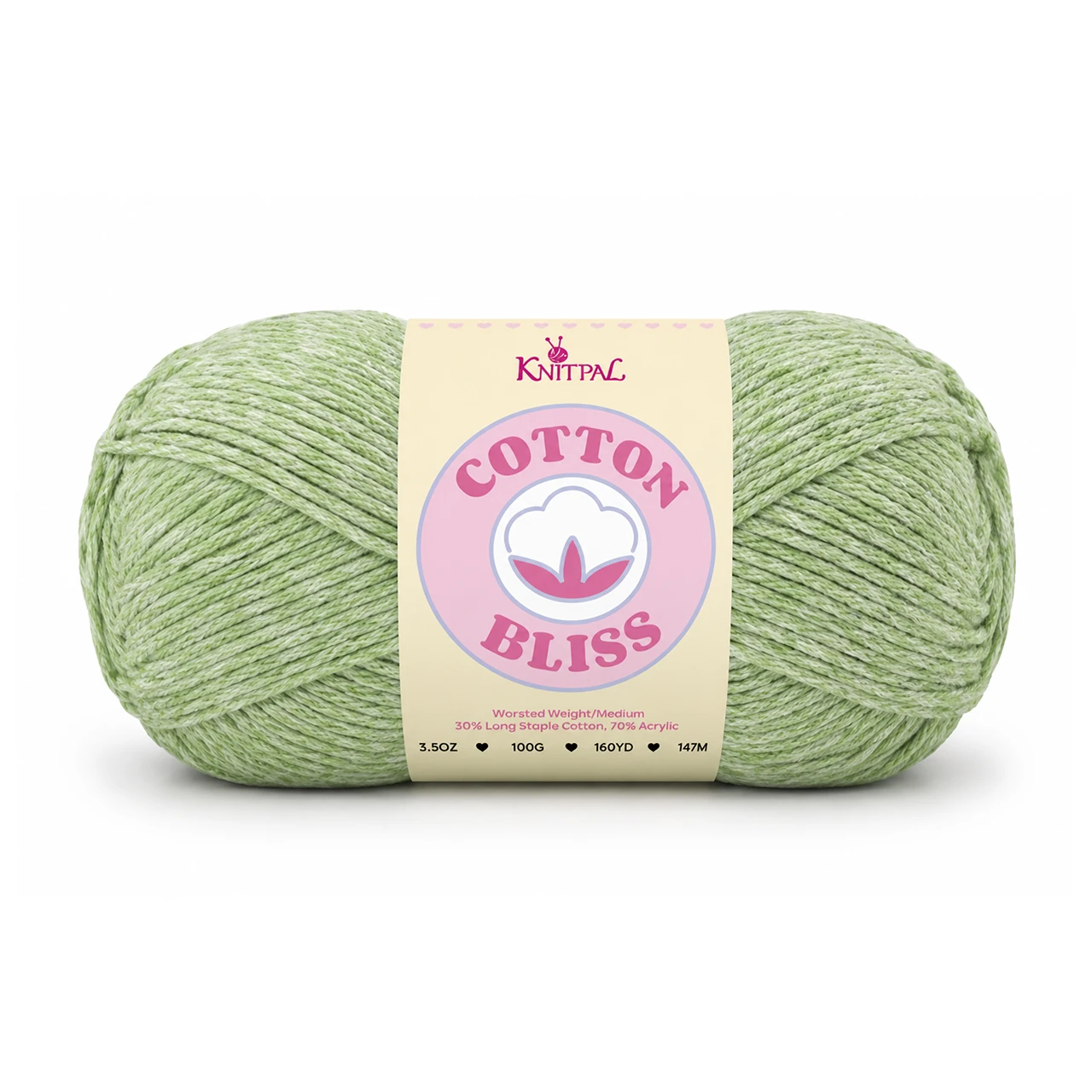 Single skein of Cotton Bliss Yarn in Eucalyptus Green