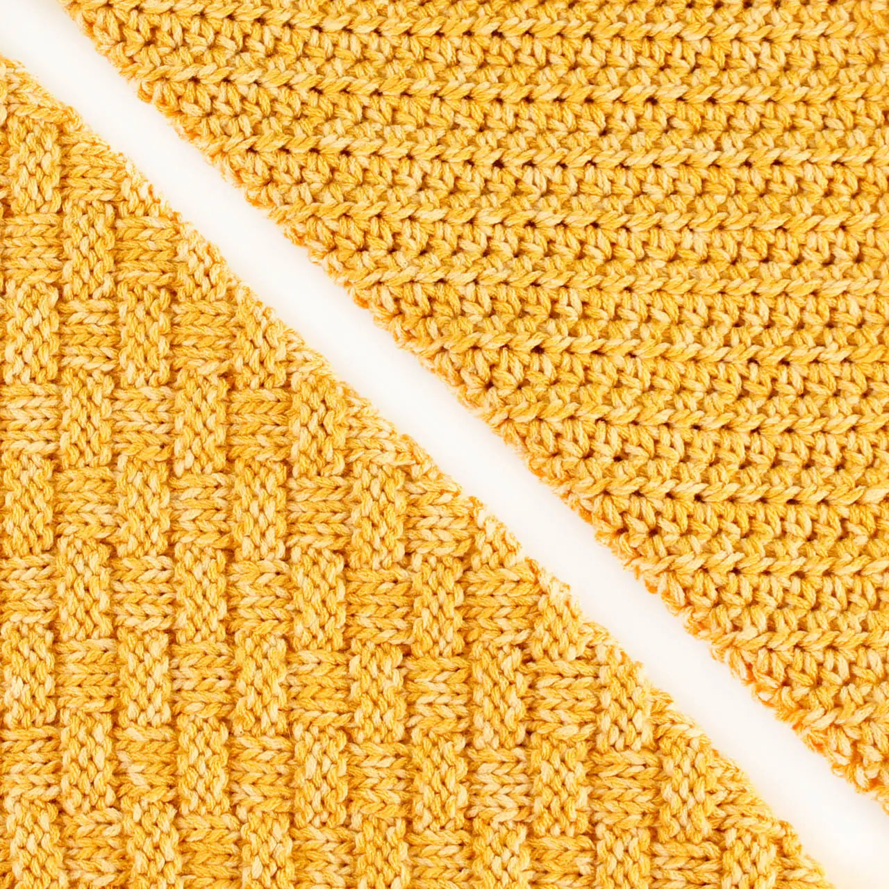 Cotton Bliss yarn in Golden Amber with half-knit and half-crochet swatch