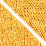 Cotton Bliss yarn in Golden Amber with half-knit and half-crochet swatch