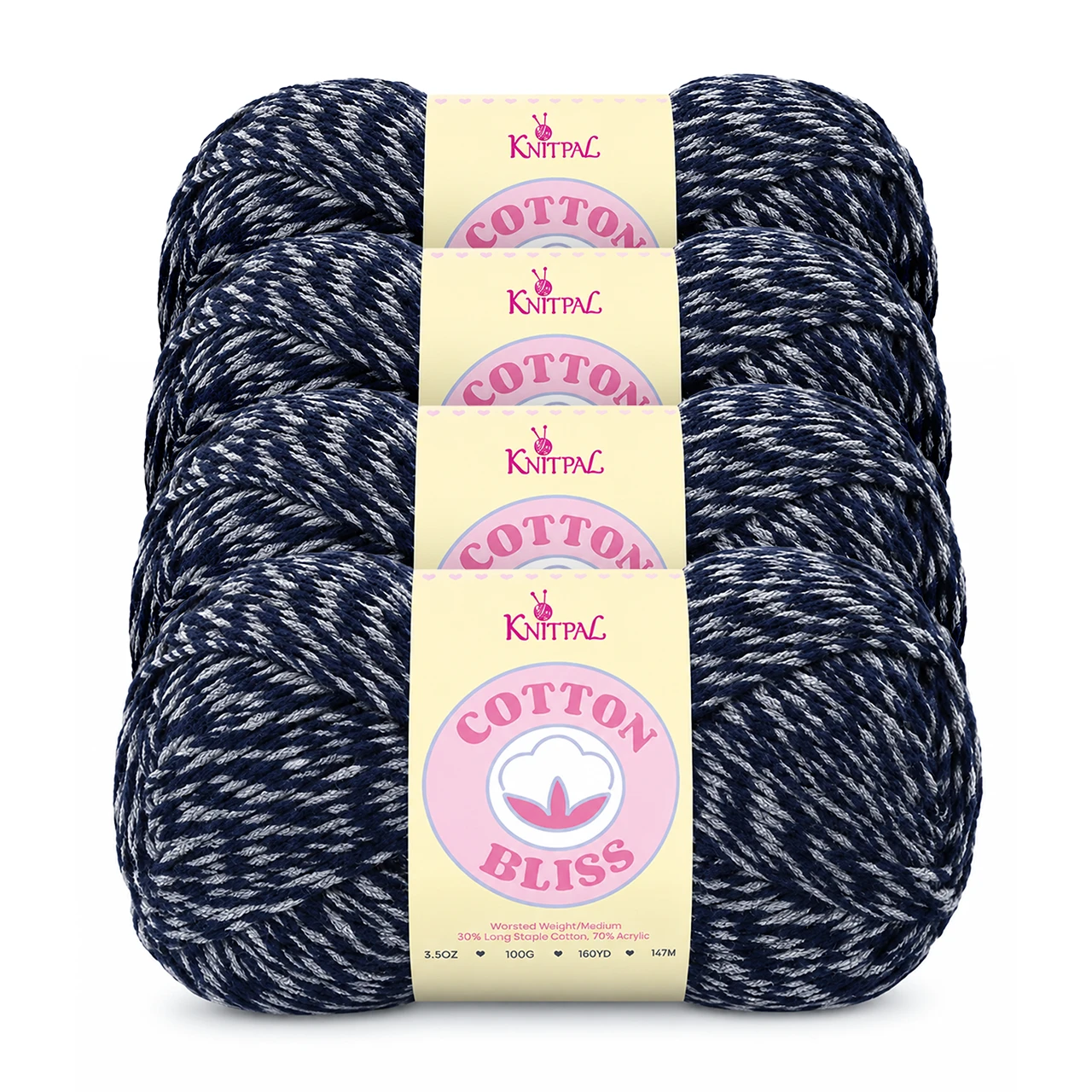 Cotton Bliss yarn, 4-skein pack in Midnight Blue
