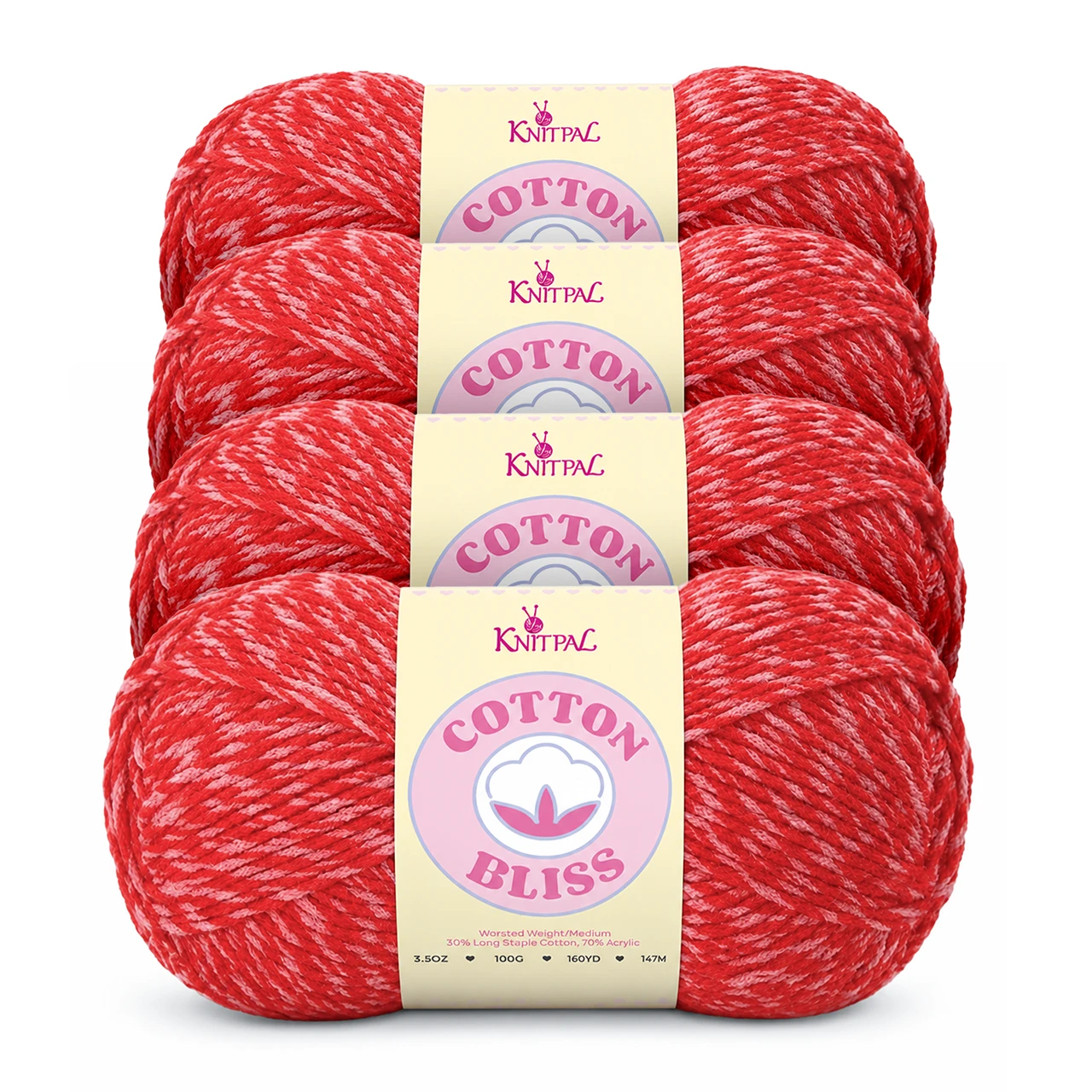 Cotton Bliss yarn, 4-skein pack in Peppered Red