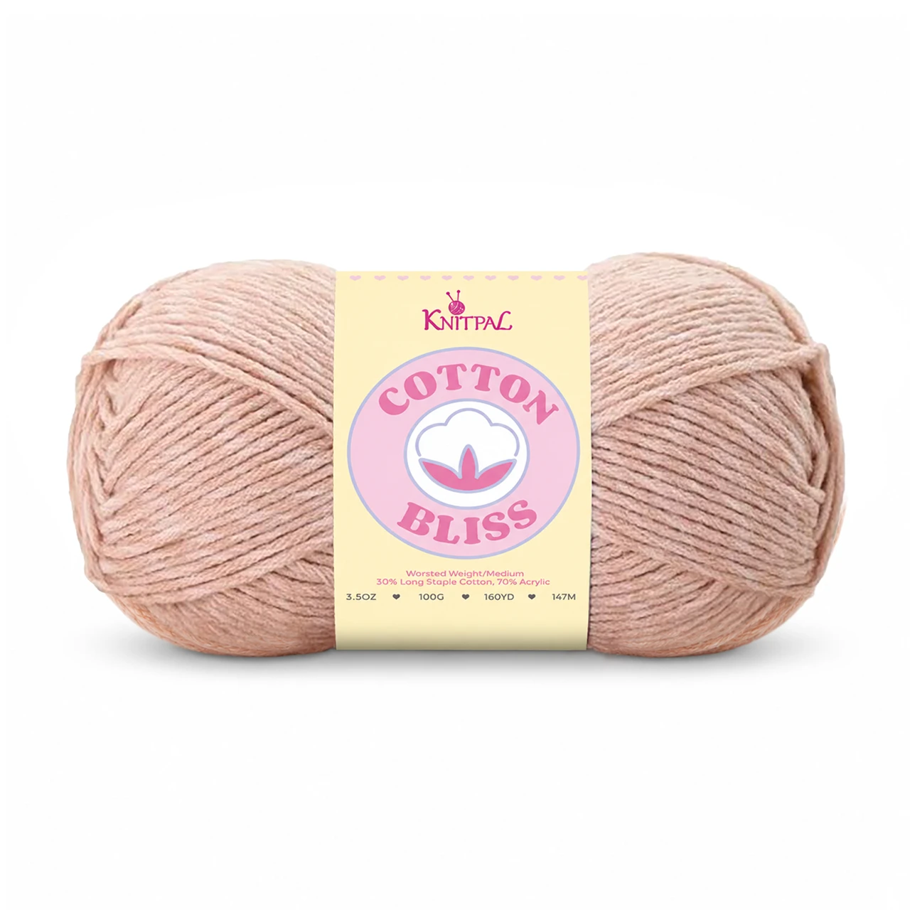 Single skein of Cotton Bliss Yarn in Pink Cashmere
