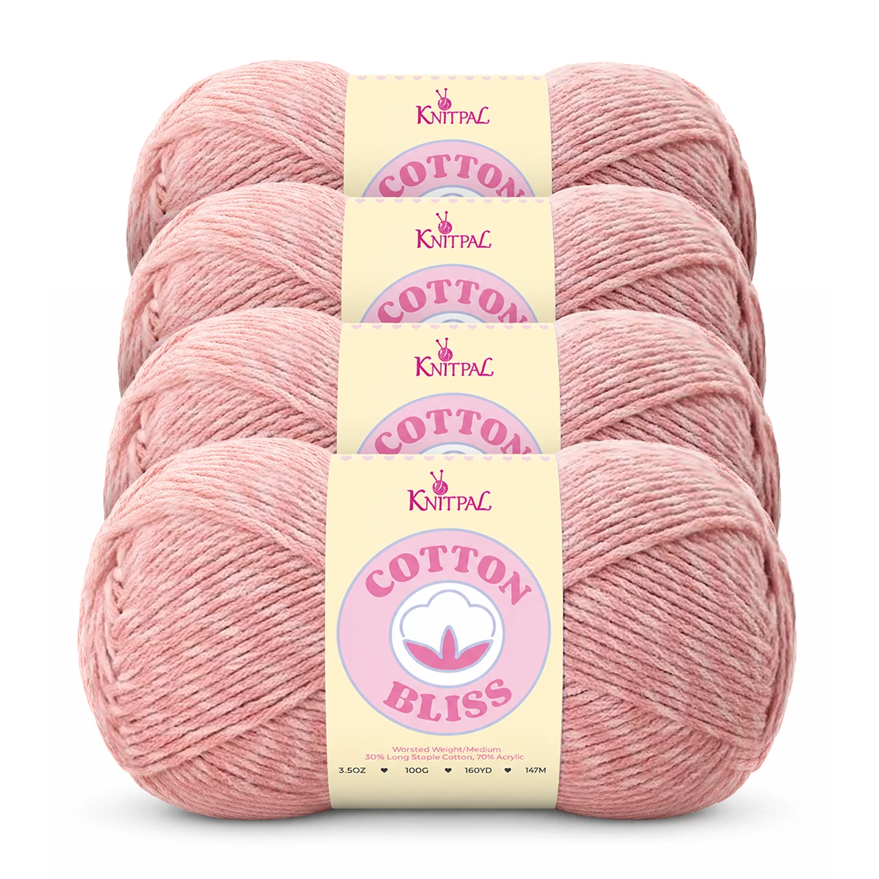 Cotton Bliss yarn, 4-skein pack in Rose Quartz