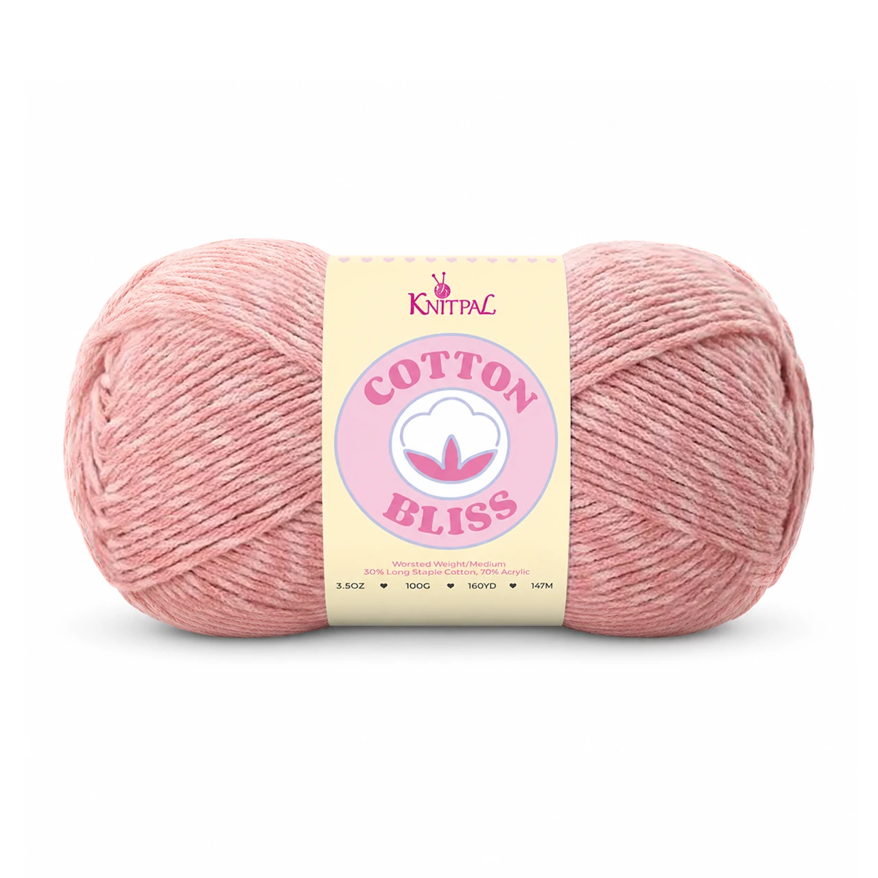 Single skein of Cotton Bliss Yarn in Rose Quartz