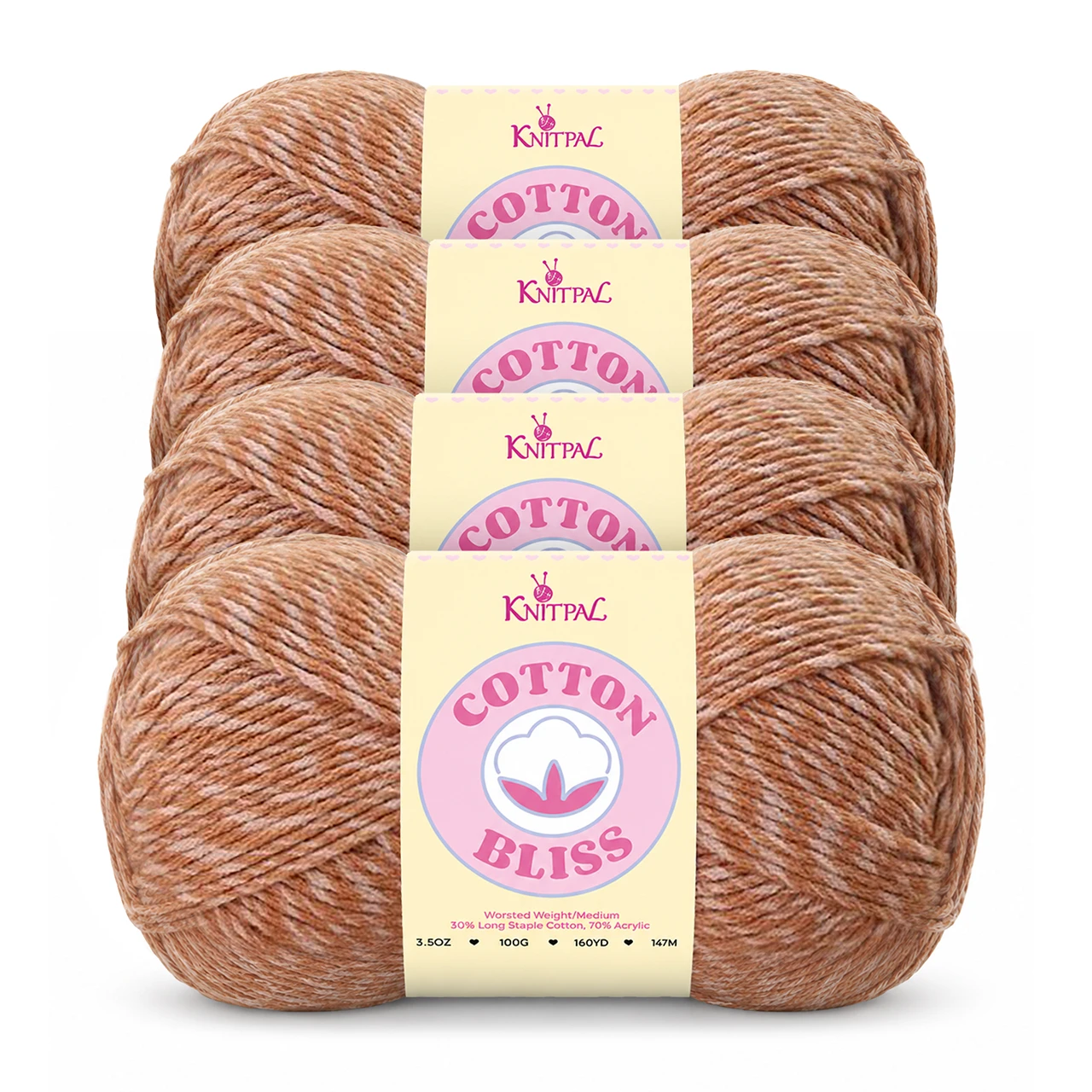 Cotton Bliss yarn, 4-skein pack in Rusty Oak