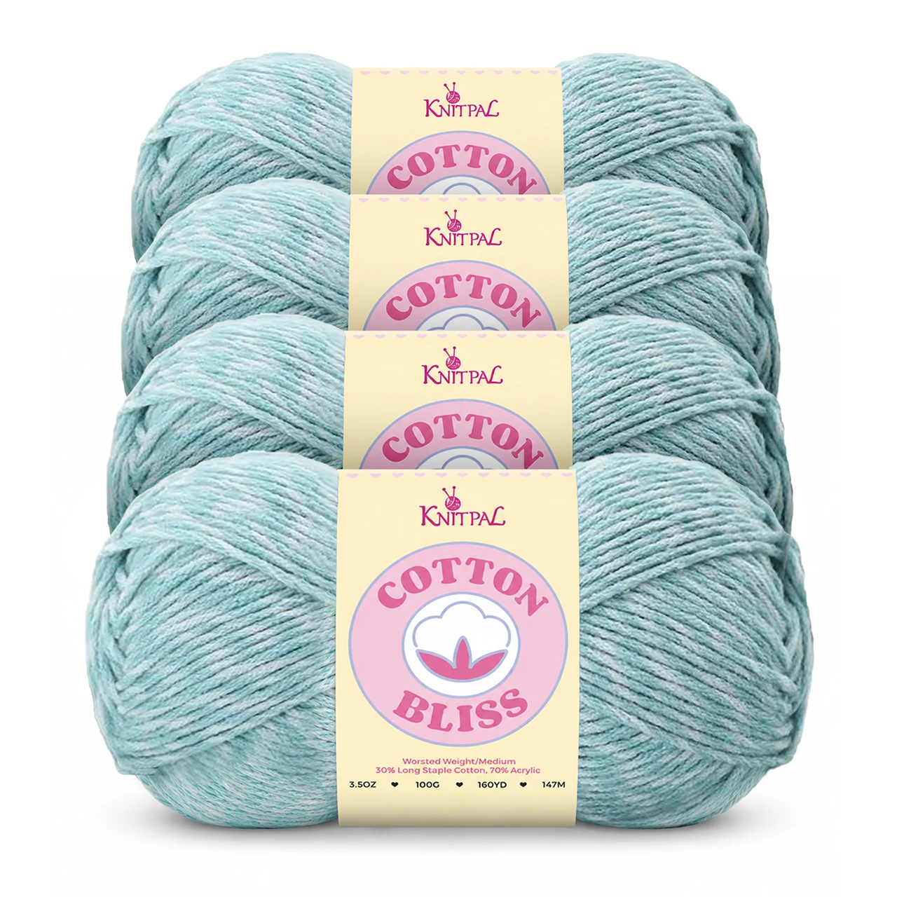 Cotton Bliss yarn, 4-skein pack in Seafoam Jade