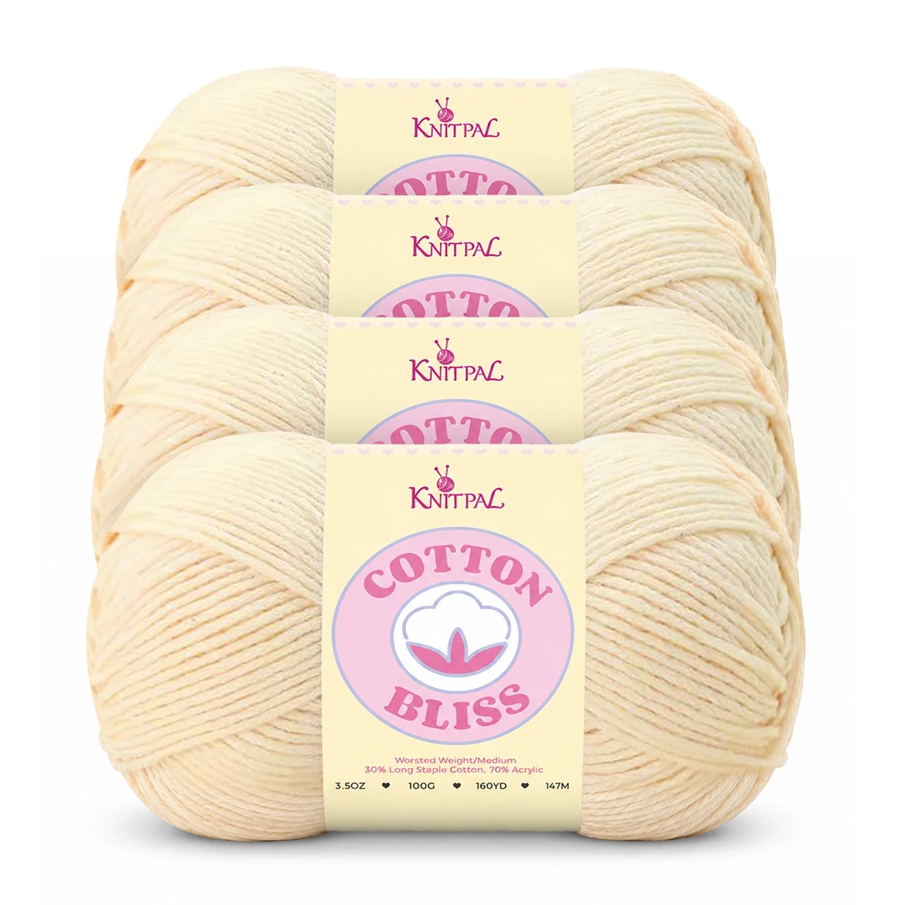 Cotton Bliss yarn, 4-skein pack in Soft Buttercream