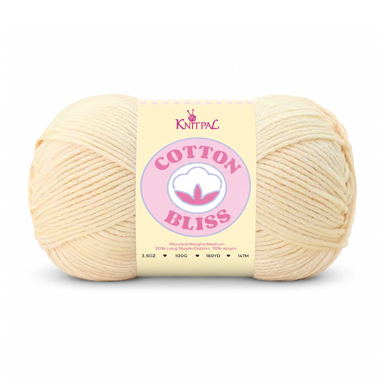 Single skein of Cotton Bliss Yarn in Soft Buttercream