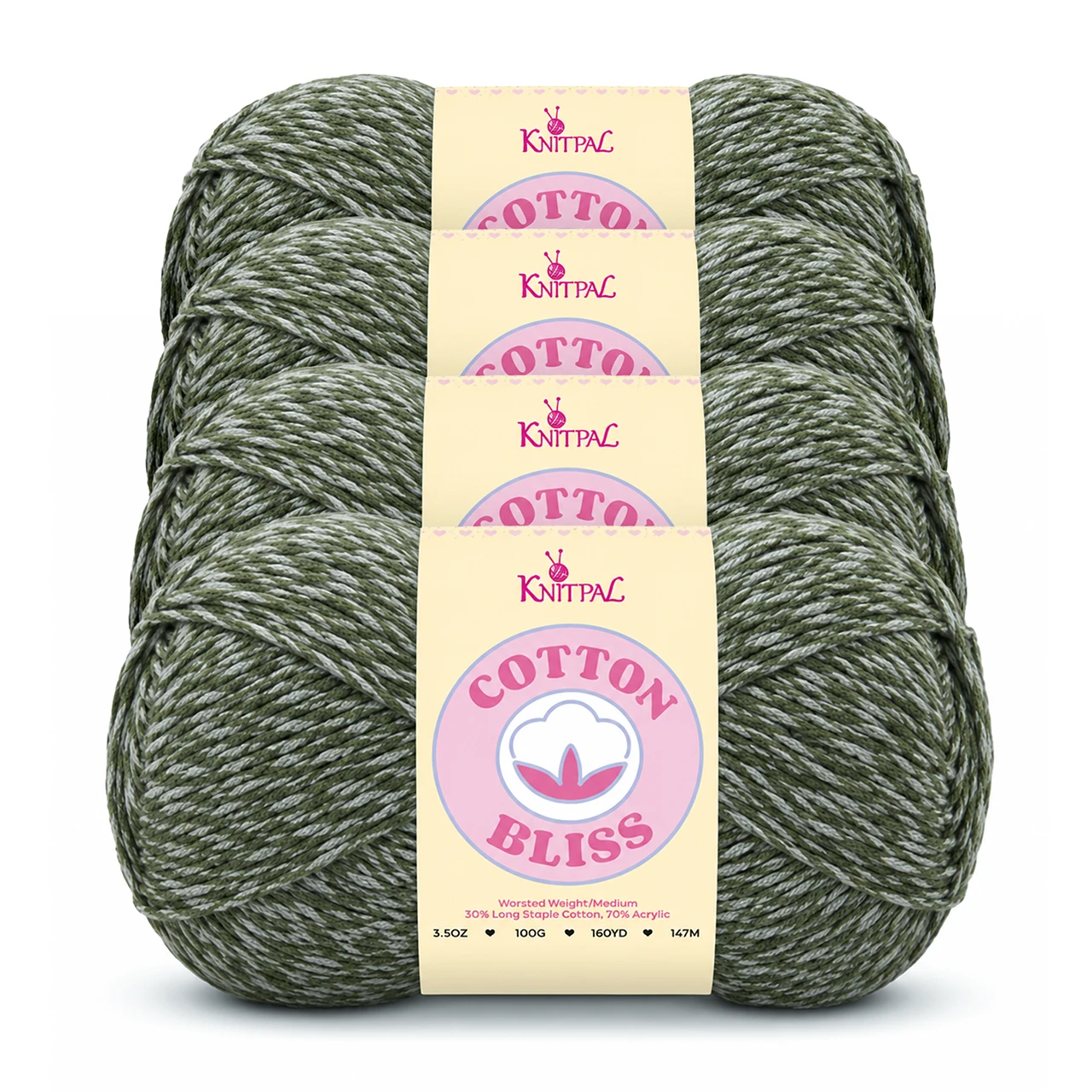 Cotton Bliss yarn, 4-skein pack in Stardust Green