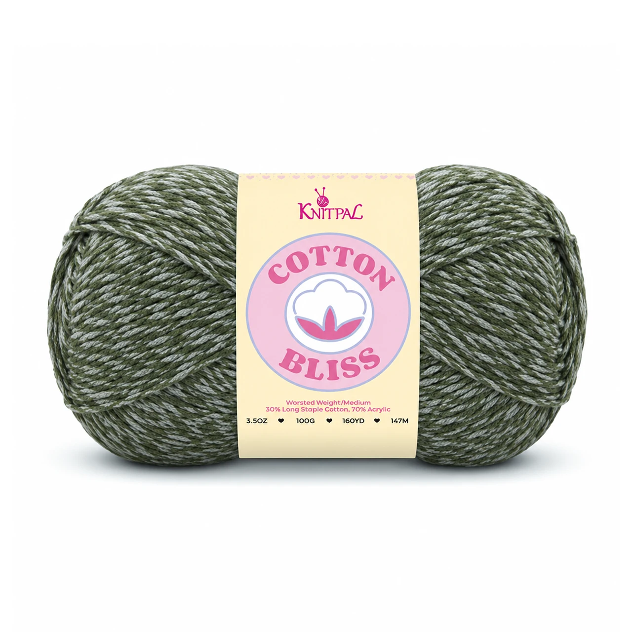 Single skein of Cotton Bliss Yarn in Stardust Green