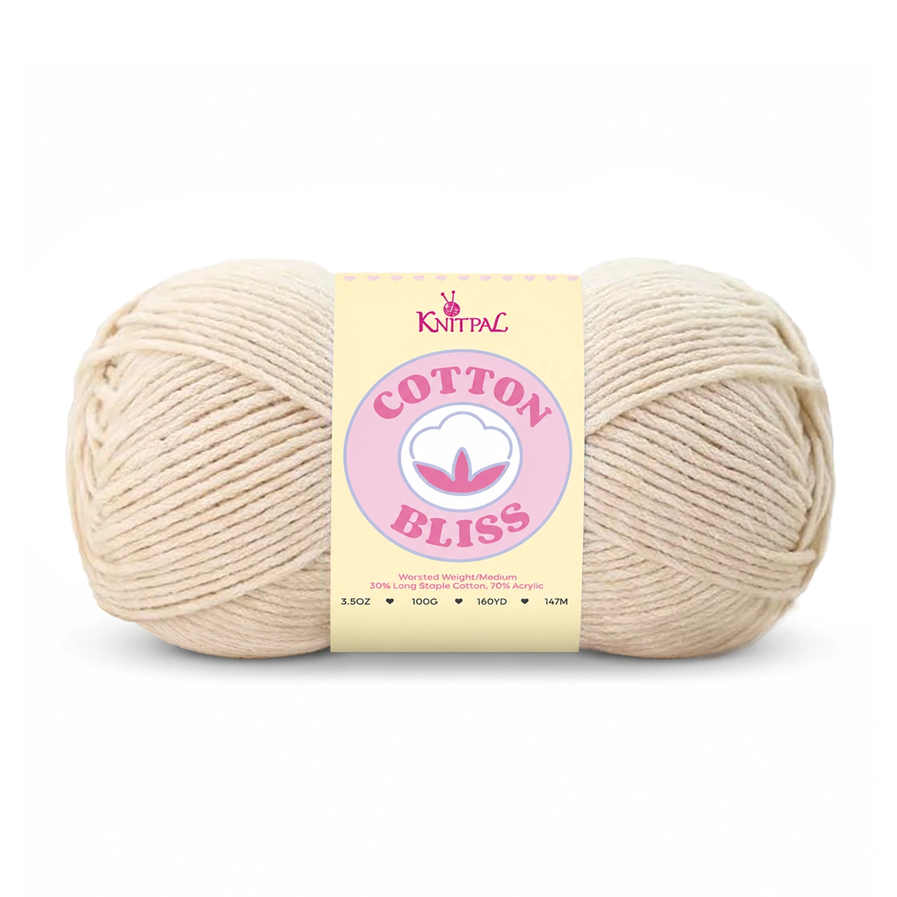 Single skein of Cotton Bliss Yarn in Vanilla Shell
