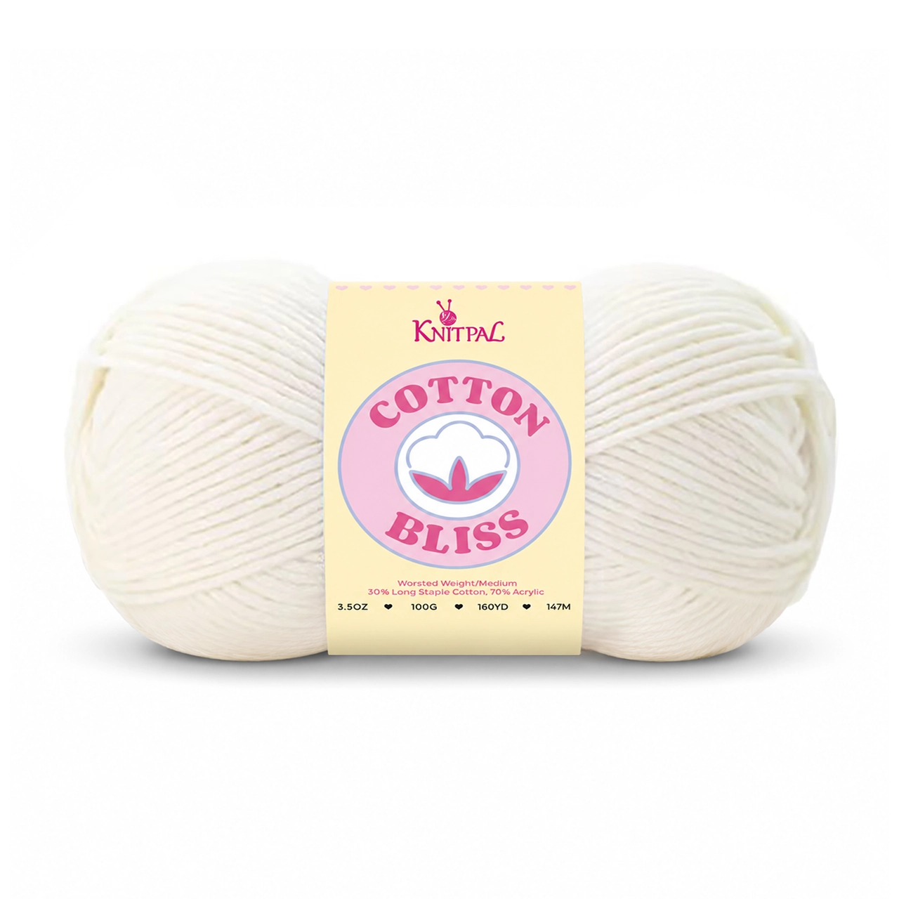 Single skein of Cotton Bliss Yarn in White Chocolate