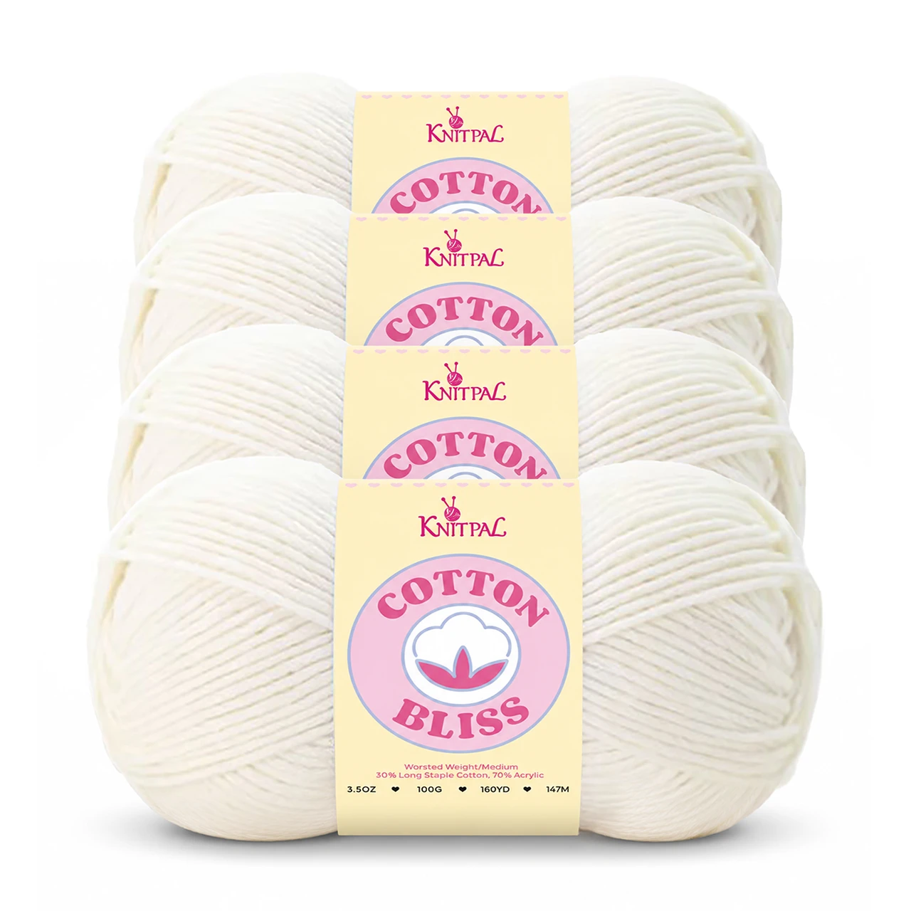 Cotton Bliss yarn, 4-skein pack in White Chocolate
